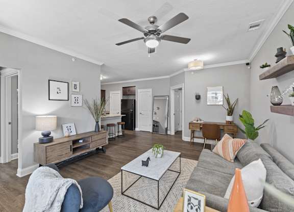Living Room with Ceiling Fan at Sunrise on the Monon, Carmel, IN, 46280