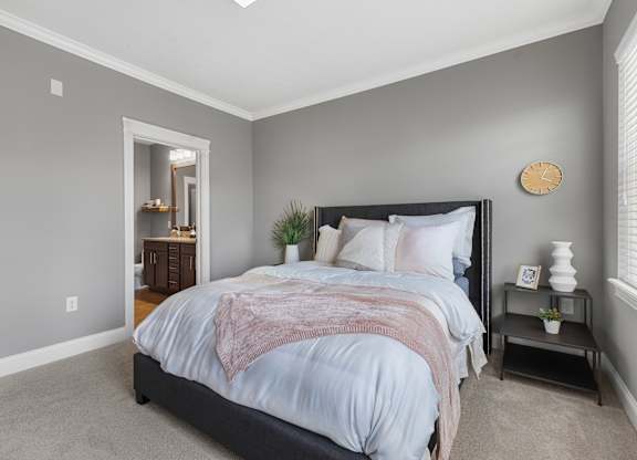 Bedroom with Nightstand at Sunrise on the Monon, Carmel, IN, 46280