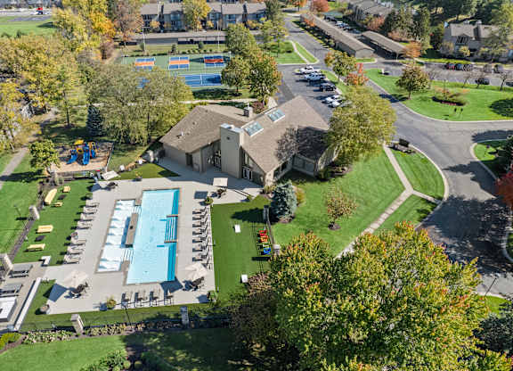 Aerial property view at Lakes of Carmel Apartments, Carmel, IN, 46032