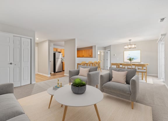 Open concept living room at Aspen Lakes Apartments, Indianapolis, Indiana