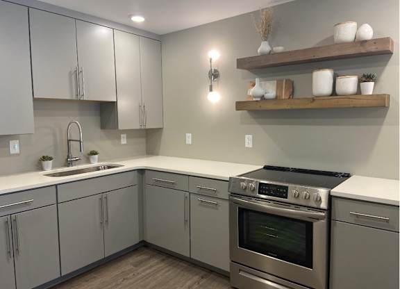 Clubhouse Kitchen Interior at Woodland Springs Apartment Homes, Indiana