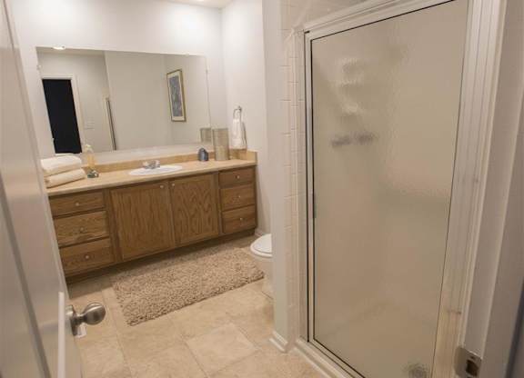 Master Bath with Shower at Woodland Springs Apartment Homes, Carmel