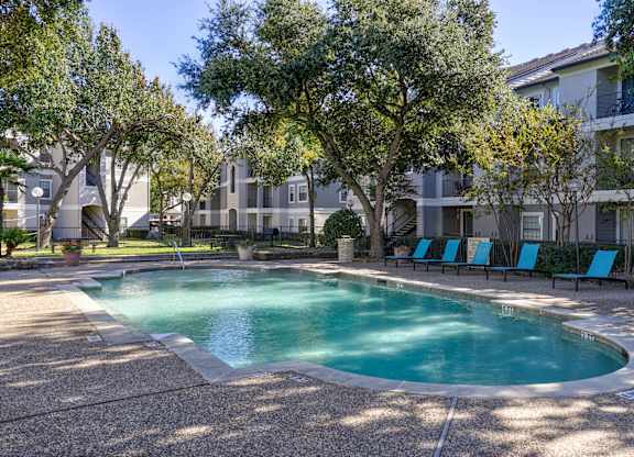 A close-up view of the swimming pool at Saxony at Chase Oaks, Plano, TX, 75023