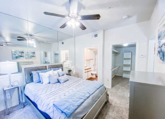 Oversized walk in closets in the bedroom at Tuscany Square Apartments in North Dallas, TX. Now leasing studios, 1 and 2 bedroom apartments.