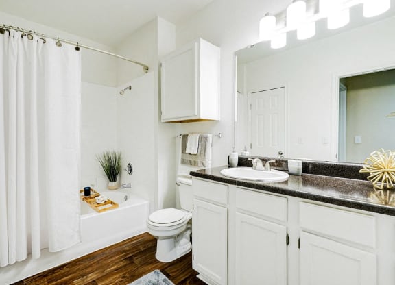 a bathroom with a sink toilet and a bath tub