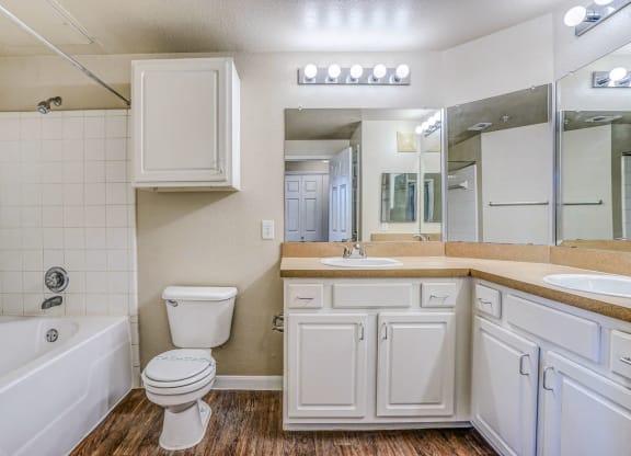 Bathrooms with extra countertop space at Cypress Lake at Stonebriar in Frisco, TX!