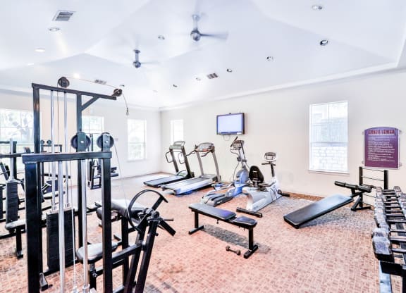 Greyson's Gate Apartments in North Dallas, TX offers its residents a fitness center with high energy equipment.