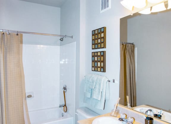 a bathroom with a sink and a shower and a toilet