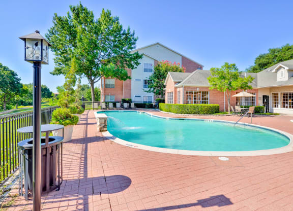 Enjoy a cool swim in our sparkling pool overlooking the golf course at Turnberry Isle Apartments in Dallas, TX offers 1,2 and 3 Bedroom Apartment Homes.