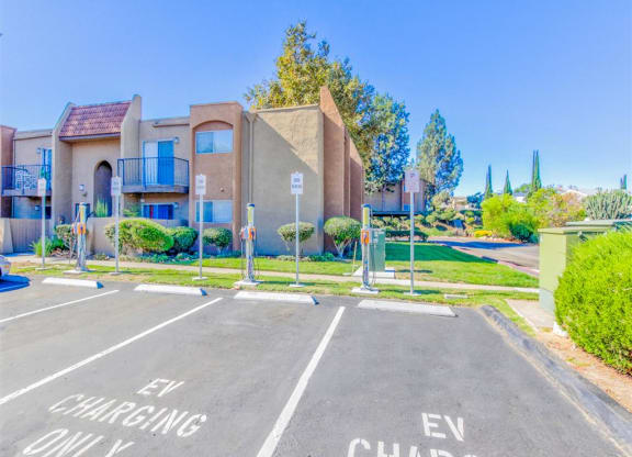 EV charging and parking spaces at Woodlake, California