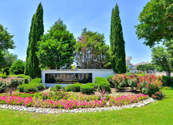 Community monument sign at Cypress Lake at Stonebriar in Frisco, TX!
