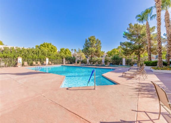 Heated pool deck of Country Club at Valley View Senior Apartments in Las Vegas, NV, For Rent. Now leasing 1 and 2 bedroom apartments.