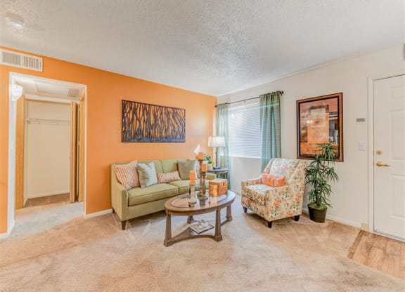 Spacious living room of Country Club at Valley View Senior Apartments in Las Vegas, NV, For Rent. Now leasing 1 and 2 bedroom apartments.