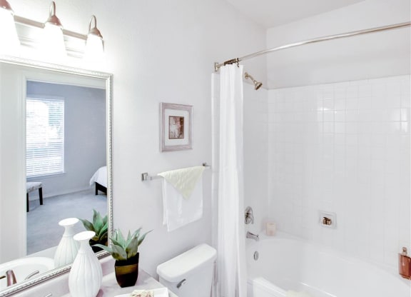 En suite bathroom at The Remington at Memorial in Tulsa, OK, For Rent. Now leasing 1 and 2 bedroom apartments.