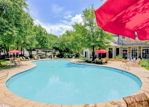 Expansive resort style pool at The Remington at Memorial in Tulsa, OK, For Rent. Now leasing 1 and 2 bedroom apartments.