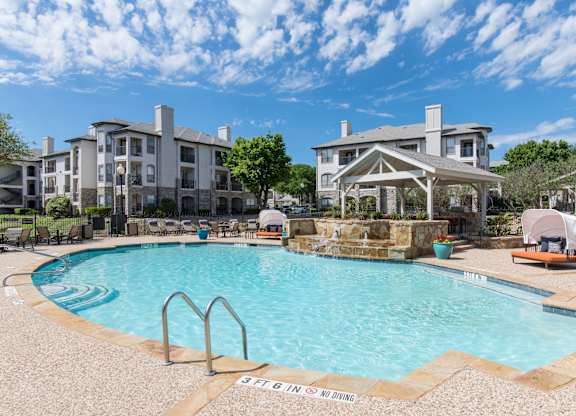 Resort style pool with covered pavilion and seating at Silverado Apartments, Texas, 75034