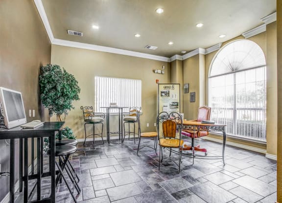 Business center and foyer at Tuscany Square Apartments in North Dallas, TX, For Rent. Now leasing Studio, 1 and 2 bedroom apartments.