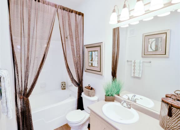 Large bathrooms at Mission at La Villita Apartments in Irving, TX offers 1, 2 & 3 bedroom apartment homes with appliances.