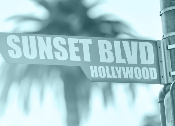 a street sign that reads sunset blvd hollywood