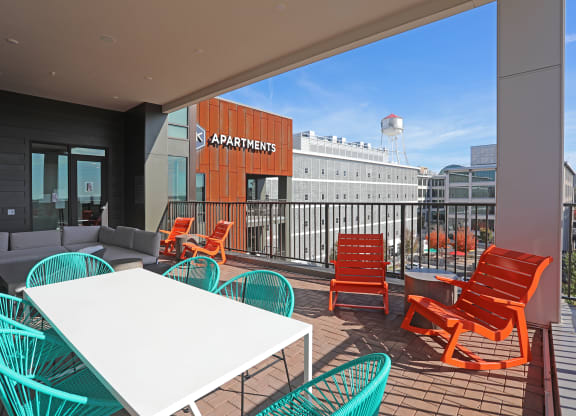 Rooftop Terrace Seating at Link Apartments Innovation Quarter, Winston Salem, NC, 27101