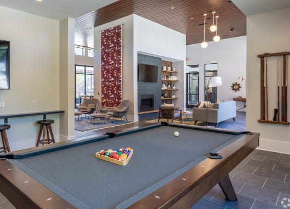 Pool table at Link Apartments® Linden, Chapel Hill, NC