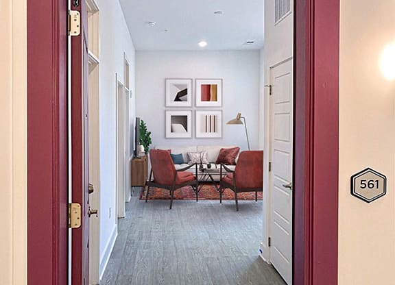 Entry To The Living Room at Link Apartments® Linden, Chapel Hill, NC