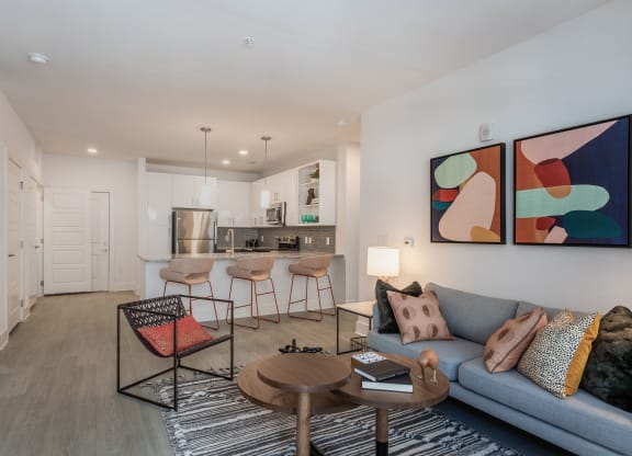 Living room interior at Link Apartments® Linden, Chapel Hill