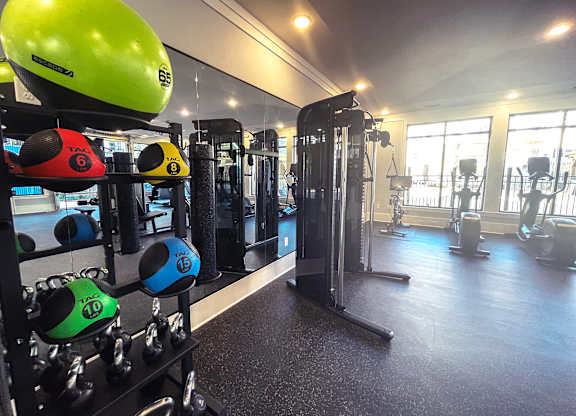 a gym with weights and cardio equipment in a fitness center