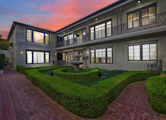 Courtyard view at dusk.