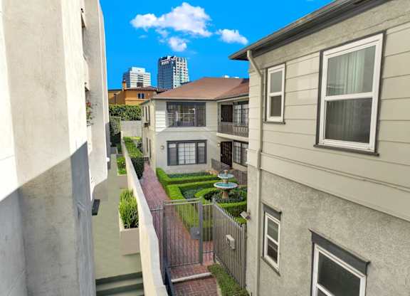 A view of balconies and rear of the apartment building.