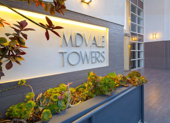 Property Signage at Midvale Towers Apartments Westwood, Los Angeles, 90024