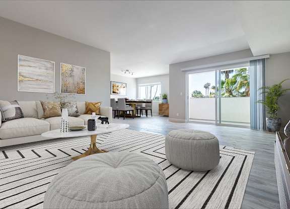 Living Room Interior at Bixby Hill Apartments, Long Beach, CA