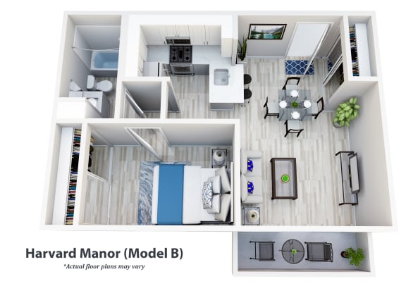1-bedroom floor plan | harvard manor at Harvard Manor, California