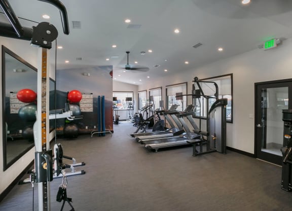 us state at person will look similar to this home gym at Arroyo Villa Apartments, Thousand Oaks, CA, 91320