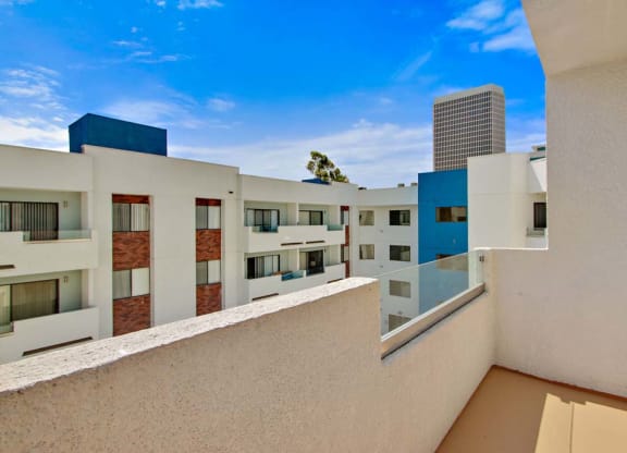 a view of a building from a balcony  at Masselin Park West, Los Angeles, California