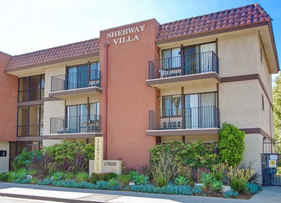 a building with a sign that says sherwin williams villa  at Sherway Villa, Reseda, 91335