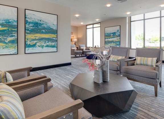 leasing office space with couches and chairs  at Deer Creek Apartments, California