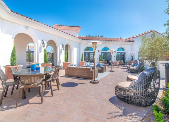 Outdoor seating at Montecito Apartments at Carlsbad, Carlsbad