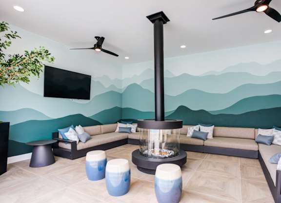 Poolside Lounge Area with Firepit at Pradera, San Ramon, CA