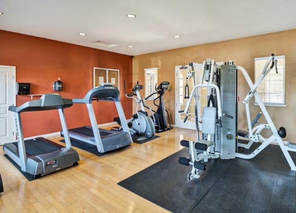 a gym with a variety of exercise equipment  at Falcon Bridge at Gale Ranch, San Ramon, 94582