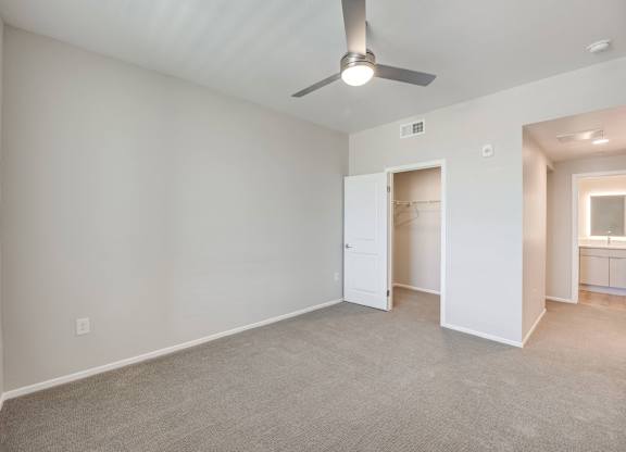 Guest Bedroom with ceiling fan at The Overlook Santa Clarita, CA 91350