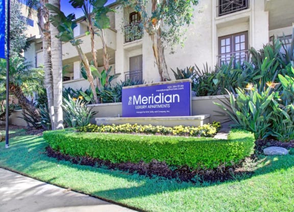 Property signage at Meridian Apartments, Los Angeles, CA, 90066