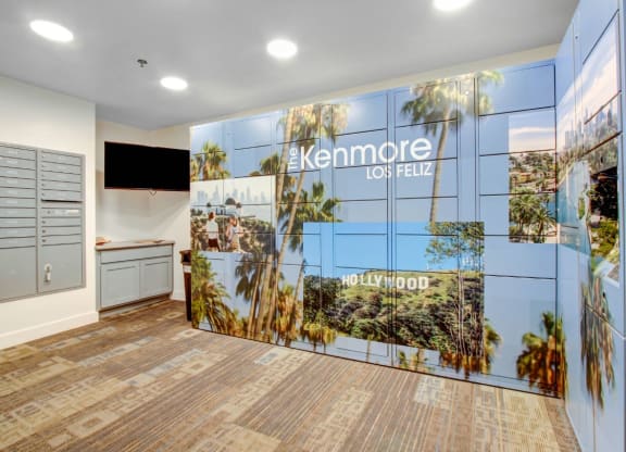 a room with a large mural on the wall at The Kenmore Los Feliz, Los Angeles, CA