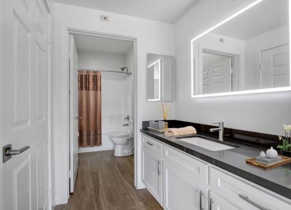 a bathroom with a sink and a toilet at Toluca Court, Toluca Lake, CA