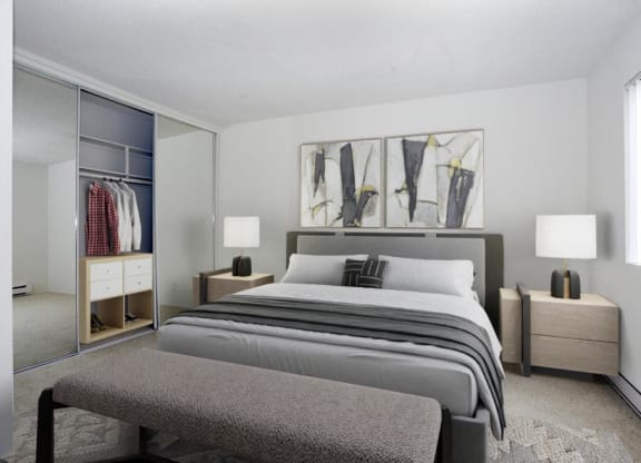 a bedroom with a bed and a closet at The Villas at Monarch Beach, Dana Point, CA