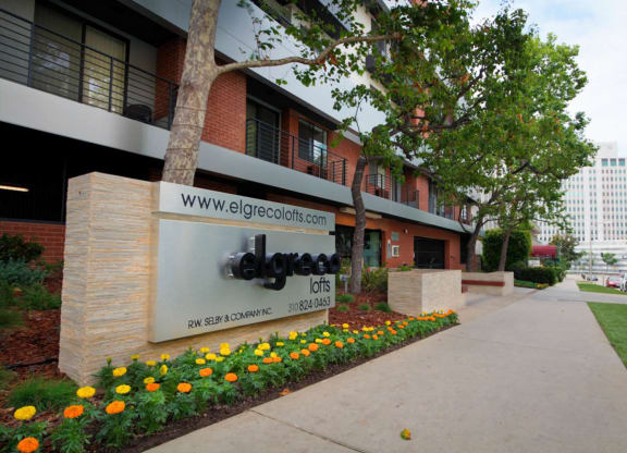Welcoming Property Signage at El Greco Lofts, Los Angeles, CA