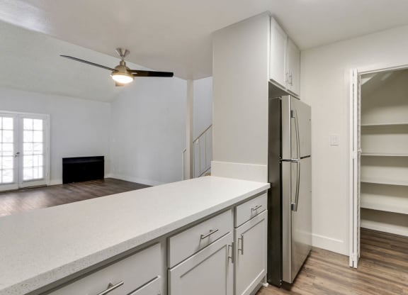 Kitchen with closet at Meridian Apartments, California