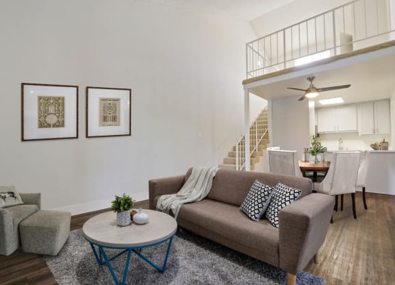 Living with stairs at Meridian Apartments, Los Angeles, California