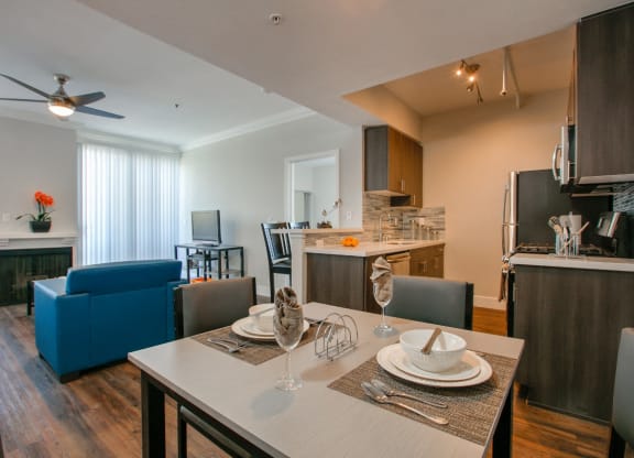 Kitchen and livingat Midvale Apartments, California