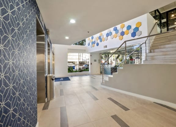 Entrance area clubhouse at Midvale Apartments, Los Angeles, California